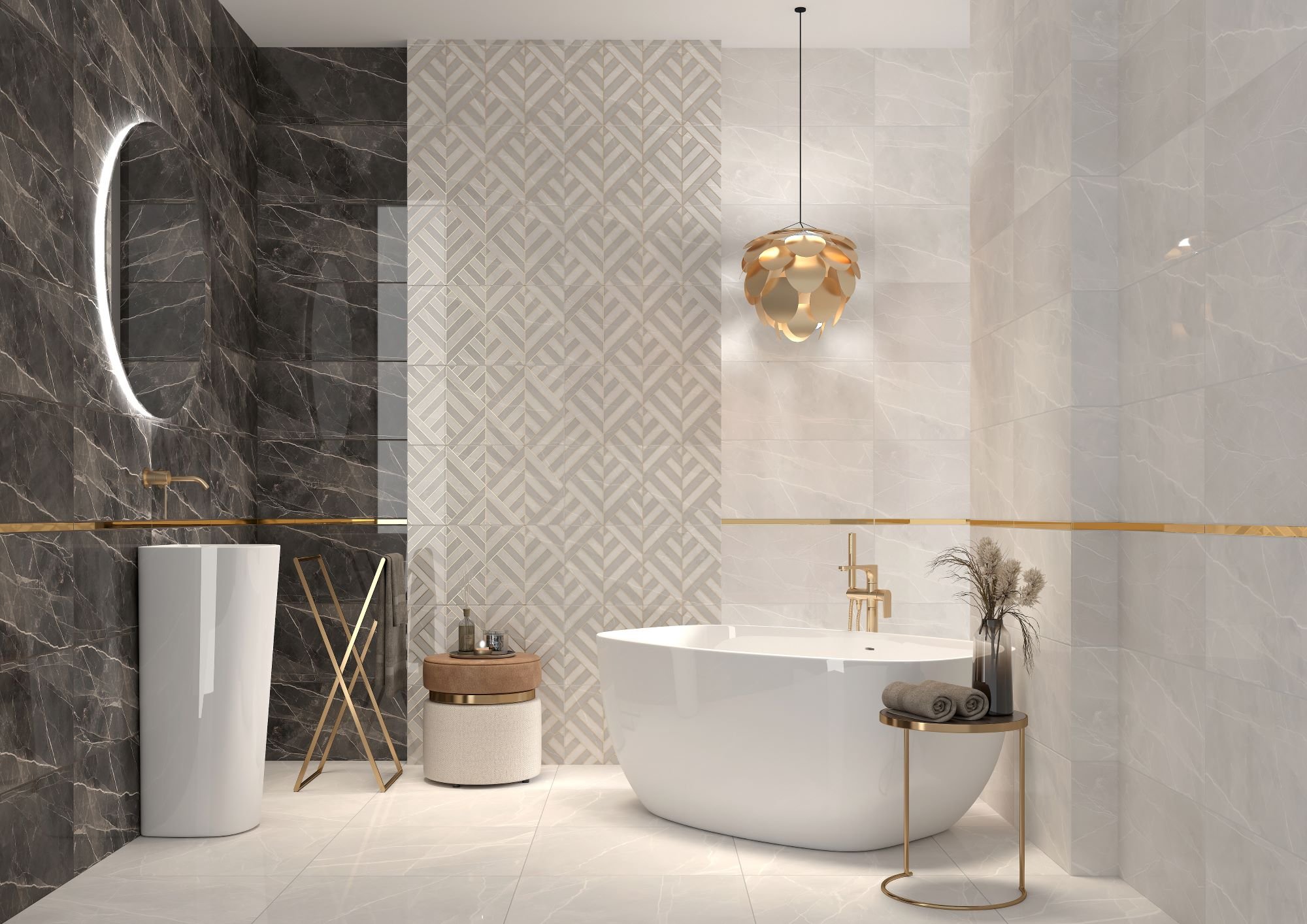 #Koupelna #mramor #Klasický styl #Moderní styl #krémová #šedá #Velký formát #Lesklý obklad #350 - 500 Kč/m2 #Tubadzin #Bastille